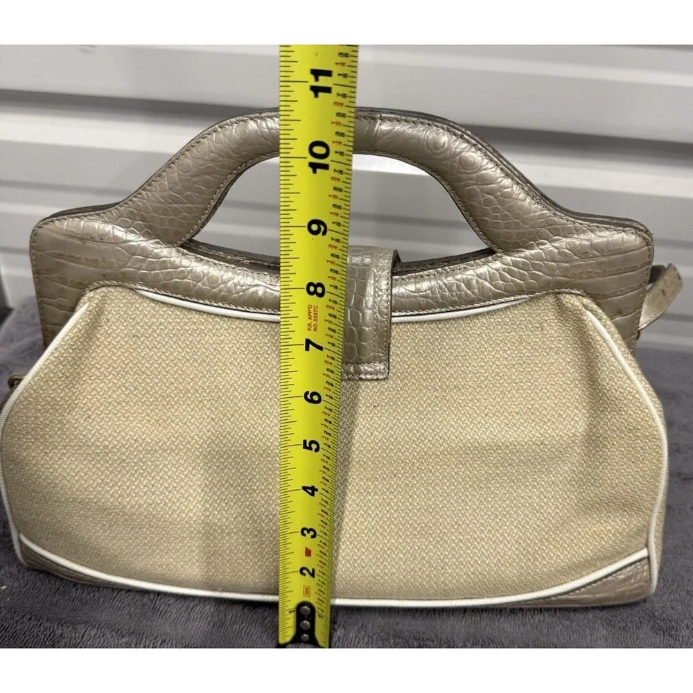 Brahmin Woven Linen Tweed Satchel Oyster Shell Melbourne Purse (Smoke Smell)